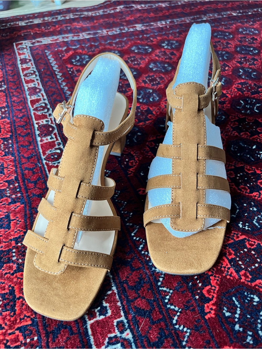 Suede Strappy Fisherman Heels in Cognac